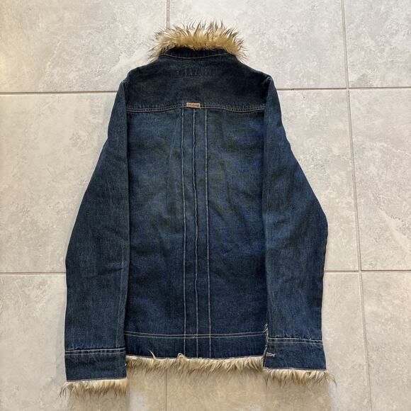 Vintage Y2K Billabong Denim Jacket Faux Fur Blue Trim Women's Sz Medium - Picture 8 of 8